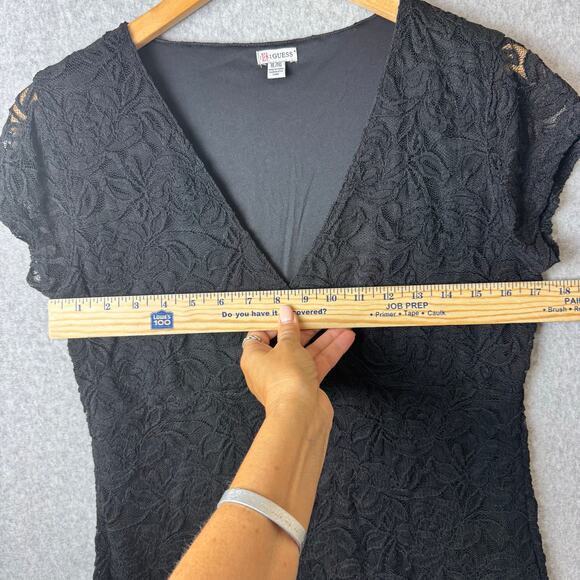 Guess Black Lace Top Women’s XL Wrap Stretch Floral Witchy Romantic Boho Y2K - Picture 6 of 11